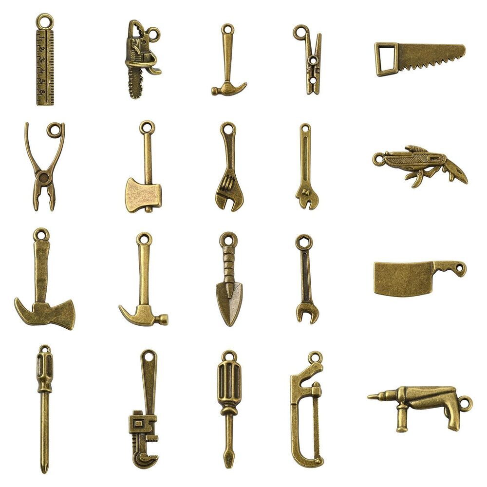 1835 100 pcs 20 Styles Tibetan 3D Tool Charms Antique Bronze Hammer Wrench